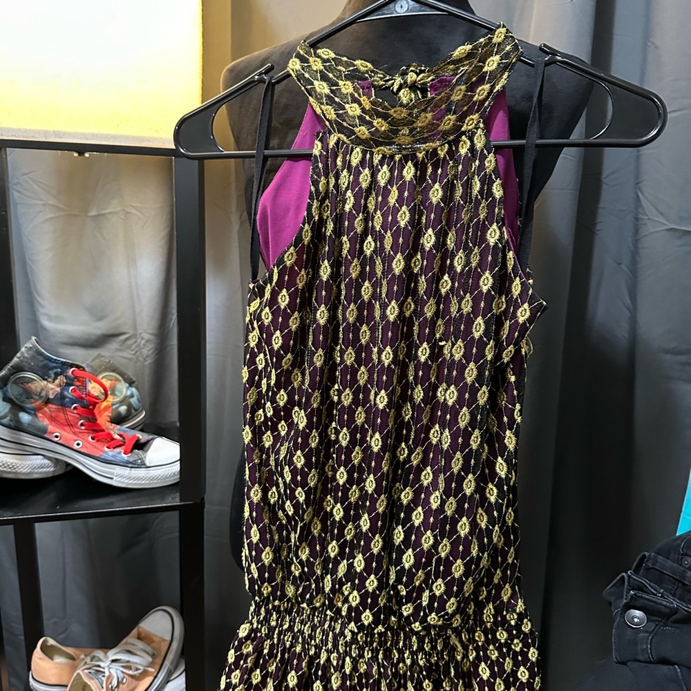 Patterned Sleeveless Top - Purple and Gold
